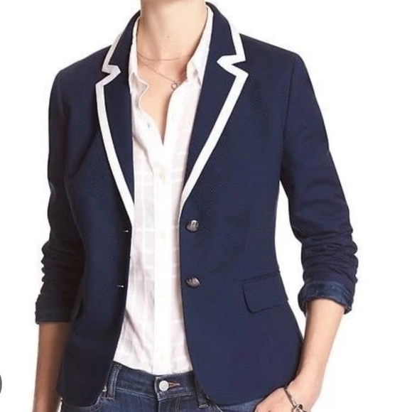 Banana Republic Navy Blue Blazer with White Trim Prep Preppy Academia Old Money - Picture 1 of 13